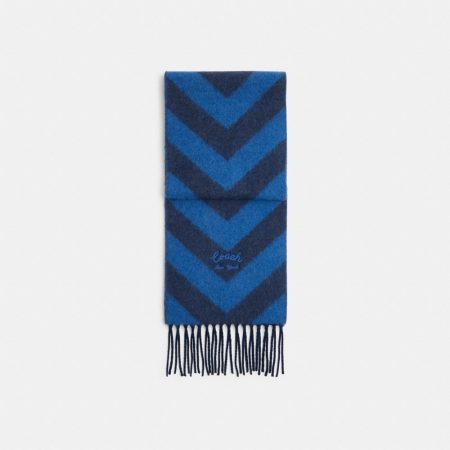 Coach Outlet Chevron Stripe Wide Muffler - Preorder — Blue Iris/Deep Blue