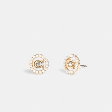 Coach Outlet Sculpted C Pearl Stud Earrings - Preorder — Brass