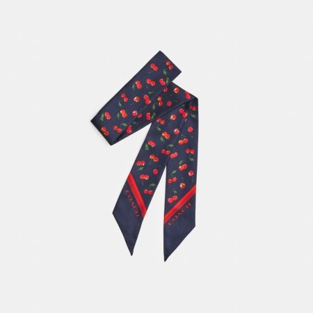 Coach Outlet Cherry Mix Print Silk Skinny Scarf - Preorder — Navy Multi