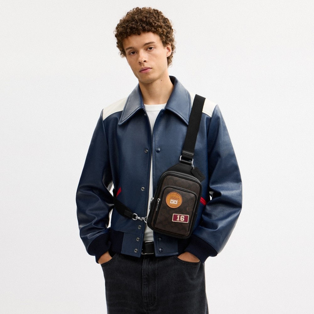 Coach Outlet Racer Sling Pack In Signature Canvas With Patches - Preorder