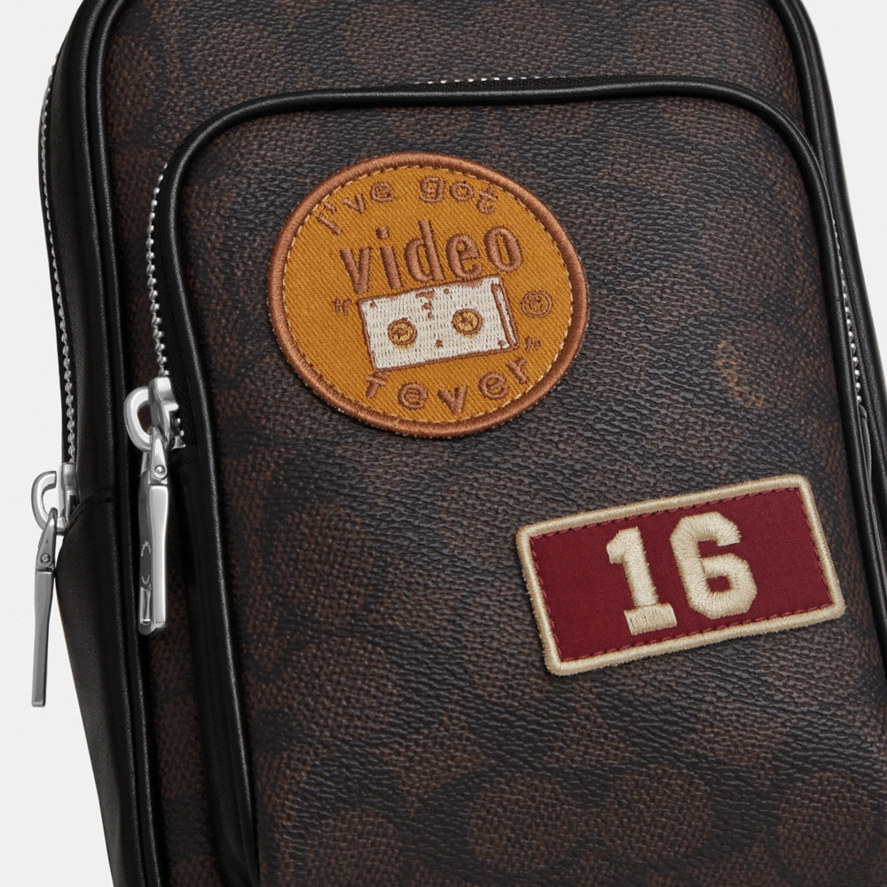 Coach Outlet Racer Sling Pack In Signature Canvas With Patches - Preorder