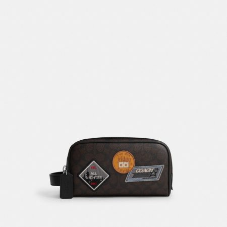 Coach Outlet Small Travel Kit In Signature Canvas With Patches - Preorder — Silver/Walnut/Black