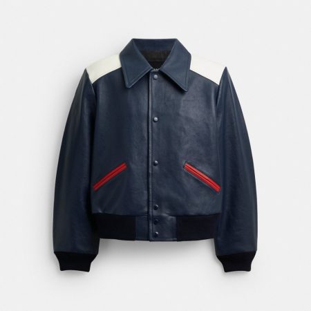 Coach Leather Varsity Jacket - Preorder — Navy Multi