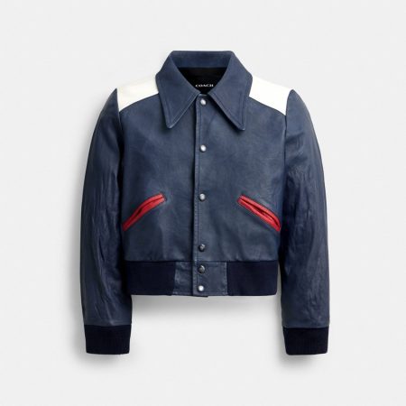 Coach Leather Varsity Jacket - Preorder — Navy