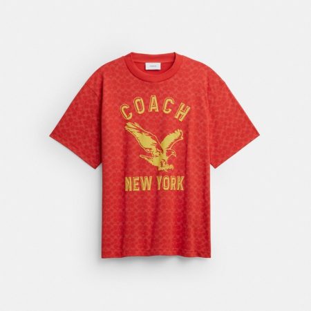 Coach Eagle Short Sleeve Relaxed T-Shirt In Organic Cotton - Preorder — Red