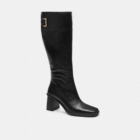 Coach Outlet Extended Calf Heeled Buckle Boot - Preorder — Black