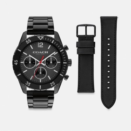 Coach Outlet Cole Chronograph Watch Gift Set, 44MM - Preorder — Black