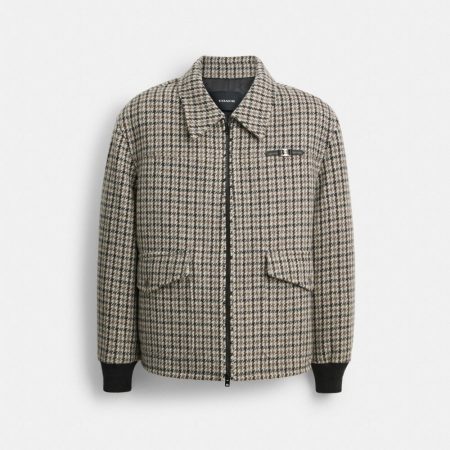 Coach Houndstooth Short Wool Coat - Preorder — Dark Grey