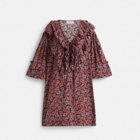 Coach Restored Short Glam Rock Prairie Dress With Ruffles - Preorder — Fuschia/Brown