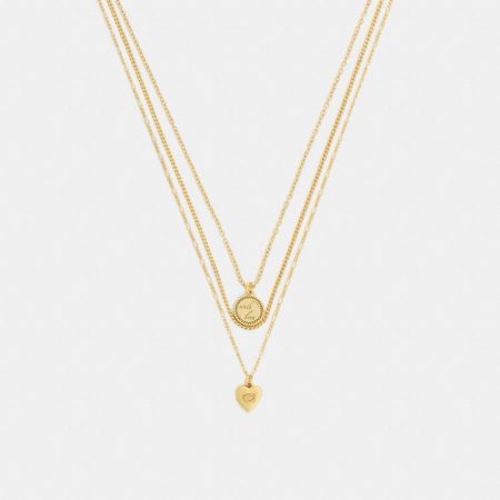 Coach Heart And Coin Layered Necklace - Preorder — Brass
