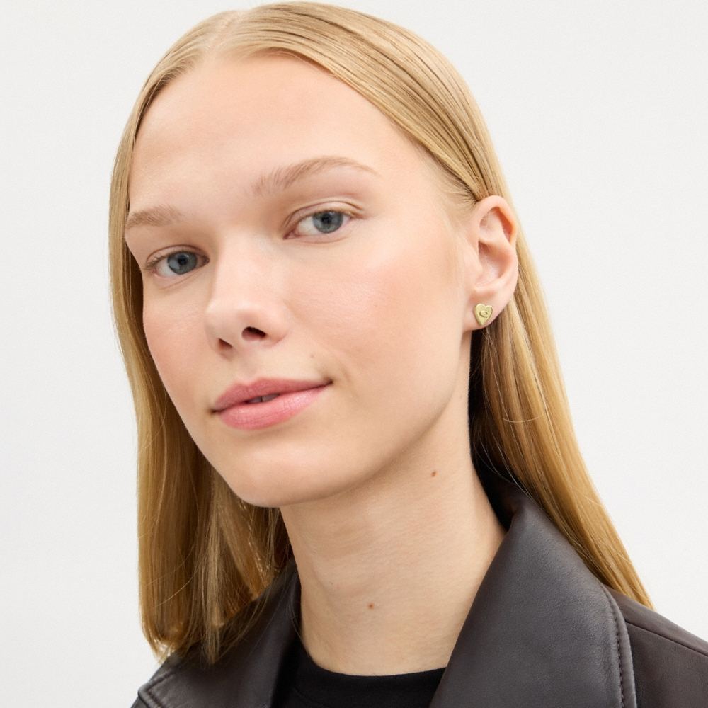 Coach Signature Heart Stud Earrings - Preorder