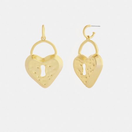 Coach Heart Padlock Earrings - Preorder — Brass