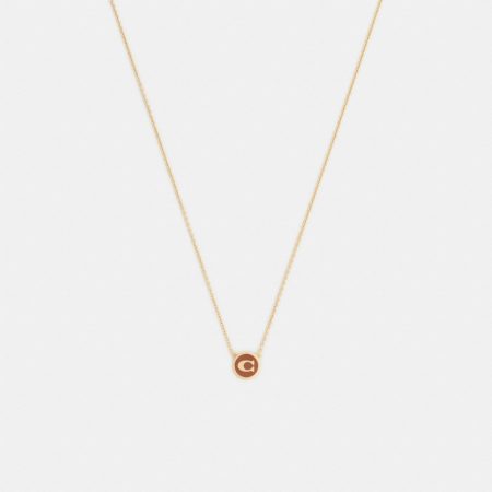Coach Outlet Signature Enamel Coin Pendant Necklace - Preorder — Brass/Brown