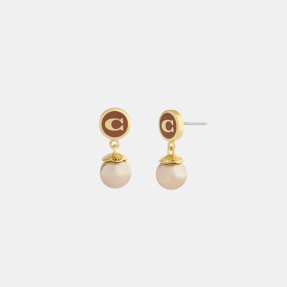 Coach Outlet Signature Enamel Coin Pearl Drop Earrings - Preorder