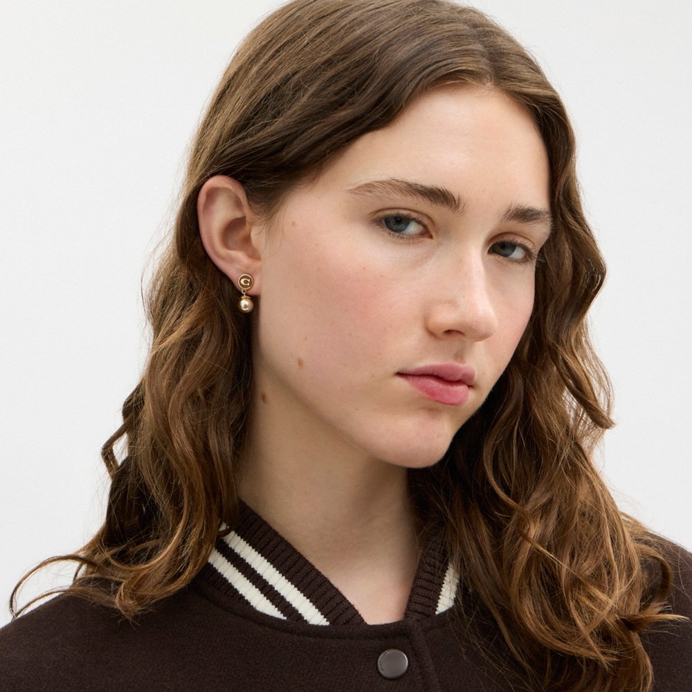 Coach Outlet Signature Enamel Coin Pearl Drop Earrings - Preorder