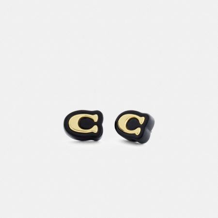 Coach Outlet Signature Resin Stud Earrings - Preorder — Brass/Black