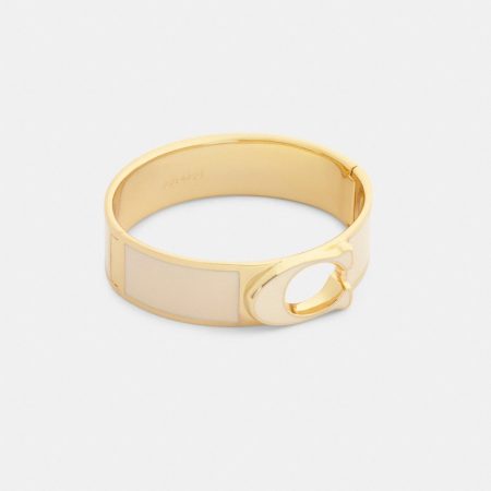 Coach Signature Enamel Statement Hinged Bangle - Preorder — Brass/Chalk
