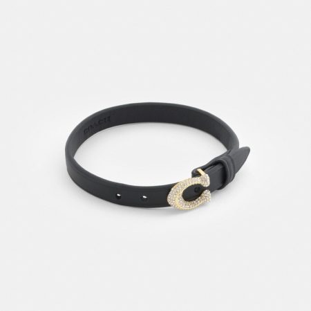 Coach Signature Pavé Leather Bracelet - Preorder — Black