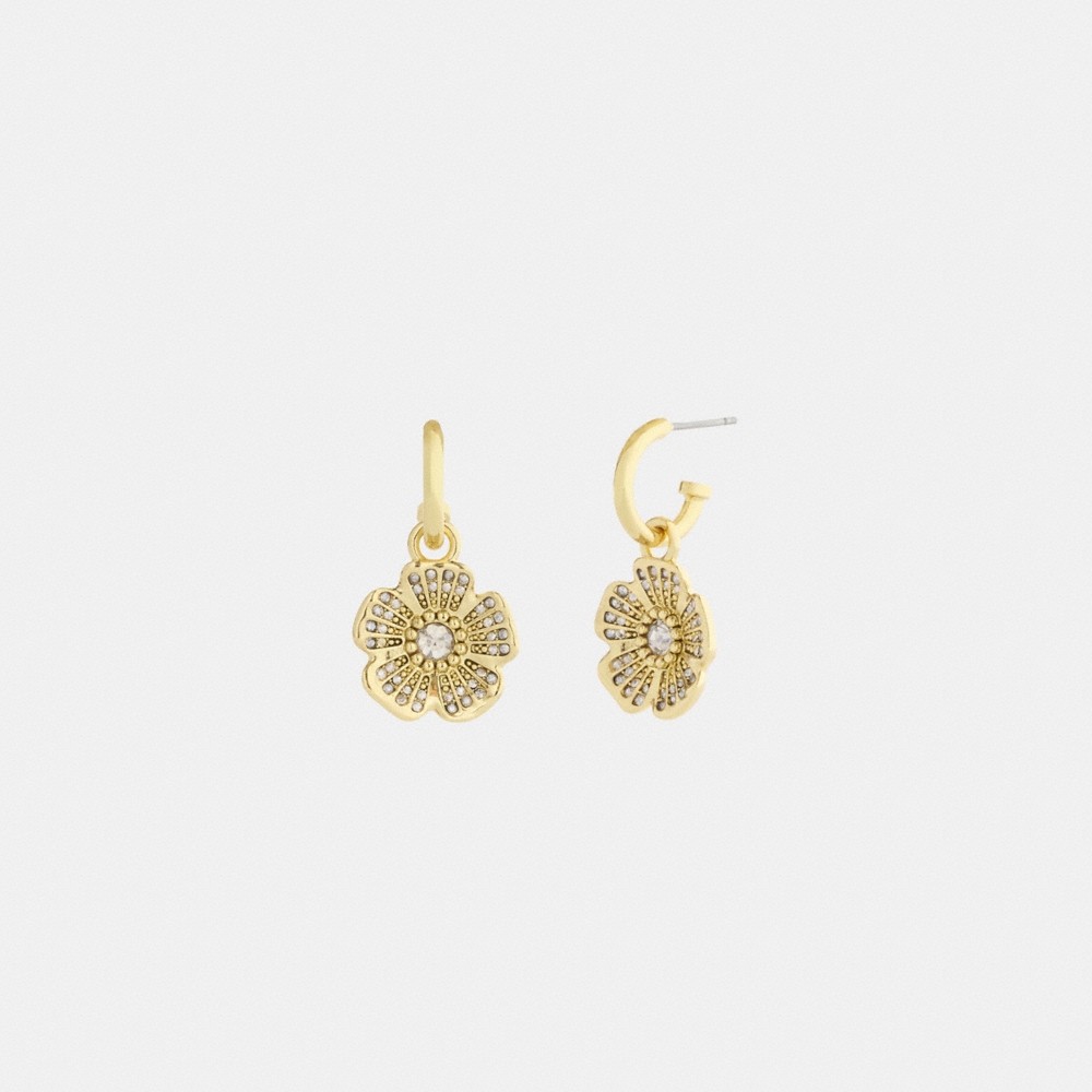 Coach Outlet Pavé Tea Rose Charm Huggie Earrings - Preorder