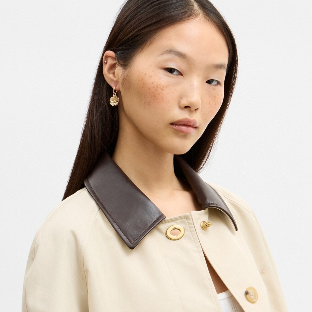 Coach Outlet Pavé Tea Rose Charm Huggie Earrings - Preorder