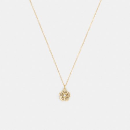 Coach Outlet Pavé Tea Rose Pendant Necklace - Preorder — Brass/Clear