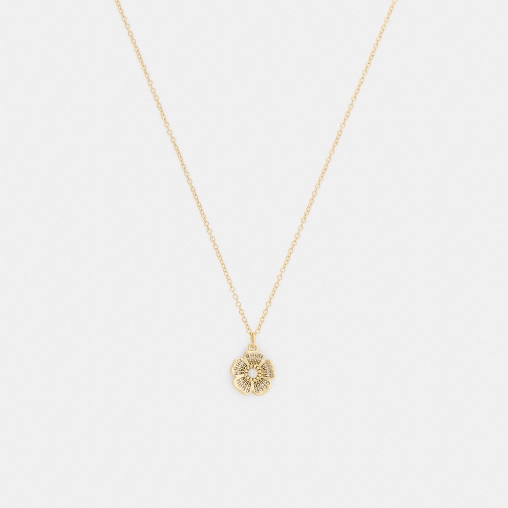Coach Outlet Pavé Tea Rose Pendant Necklace - Preorder