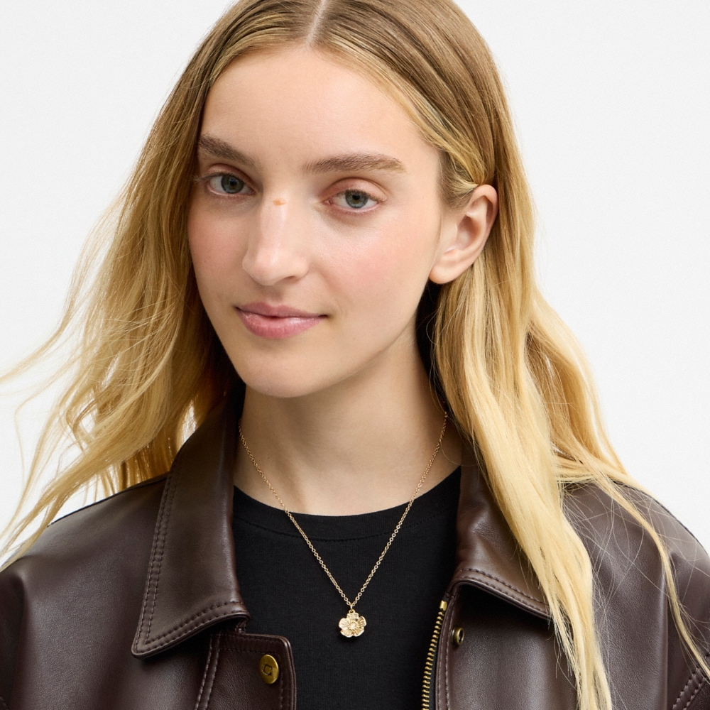 Coach Outlet Pavé Tea Rose Pendant Necklace - Preorder
