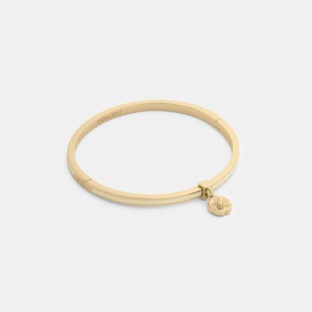Coach Outlet Tea Rose Charm Enamel Thin Hinged Bangle - Preorder — Brass/Chalk