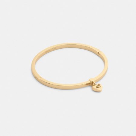 Coach Outlet Heart Charm Thin Hinged Bangle - Preorder — Brass