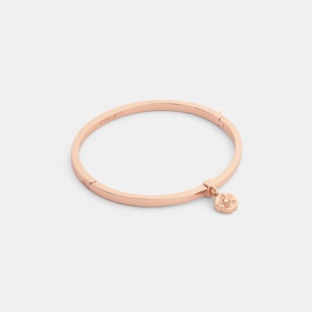 Coach Outlet Tea Rose Charm Thin Hinged Bangle - Preorder — Rose Brass