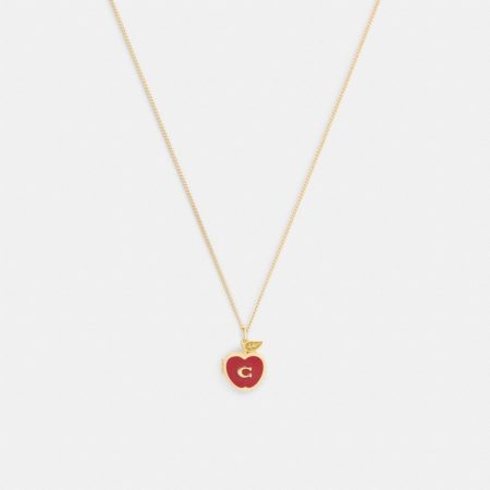 Coach Outlet Signature Apple Pendant Necklace - Preorder — Brass/Red Multicolor