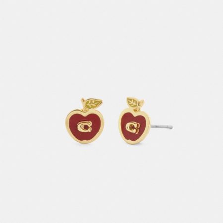 Coach Outlet Signature Apple Stud Earrings - Preorder — Brass/Red Multicolor