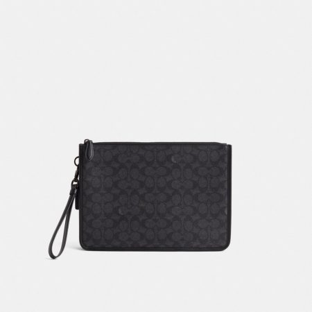 Coach Restored Charter Pouch In Signature Canvas - Preorder — Charcoal