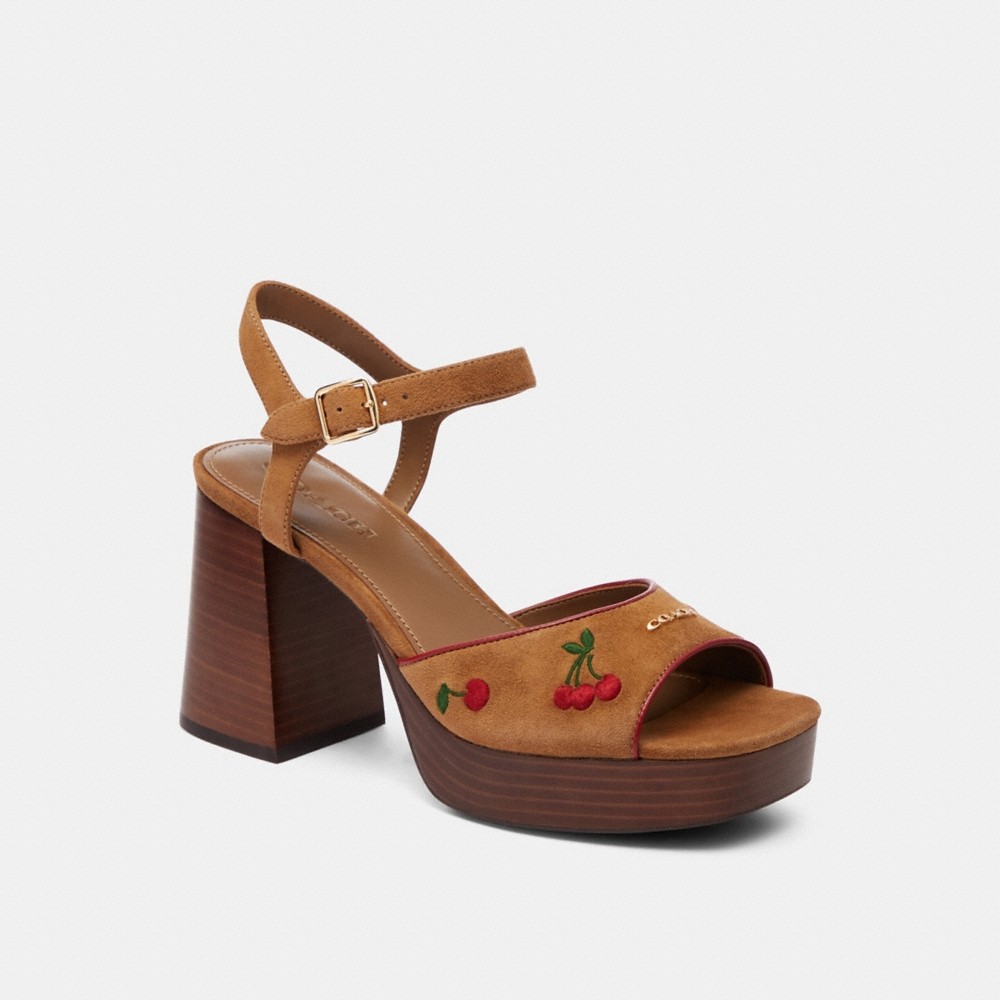 Coach Outlet Block Heel Sandal With Cherry Embroidery - Preorder