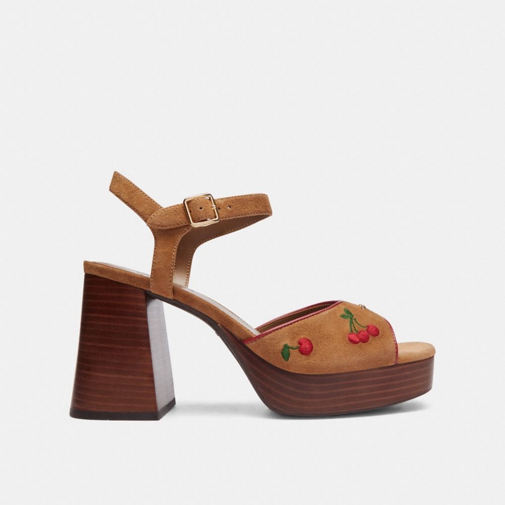 Coach Outlet Block Heel Sandal With Cherry Embroidery - Preorder