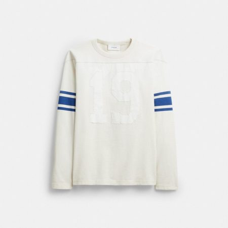 Coach Striped Varsity Long Sleeve T-Shirt In Organic Cotton - Preorder — White/Blue