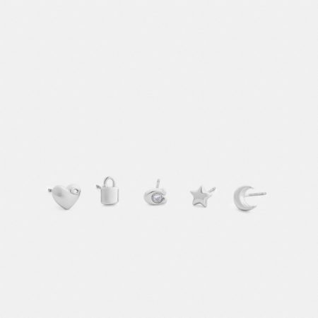 Coach Outlet Padlock And Moon Stud Earring Set - Preorder — Silver
