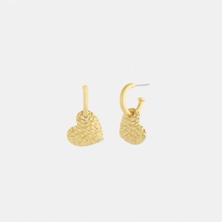 Coach Outlet Signature Heart Hoop Earrings - Preorder — Brass