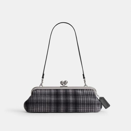 Coach Kisslock Frame Bag 30 With Plaid - Preorder — Light Antique Brass/Grey Multi