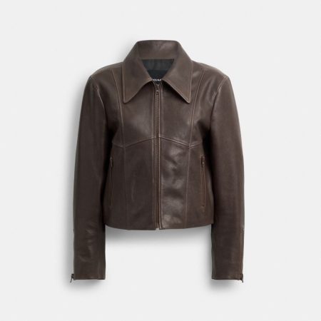 Coach Shrunken Leather Jacket - Preorder — Brown