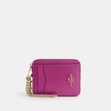 Coach Outlet Zip Card Case - Preorder — Brass/Magenta