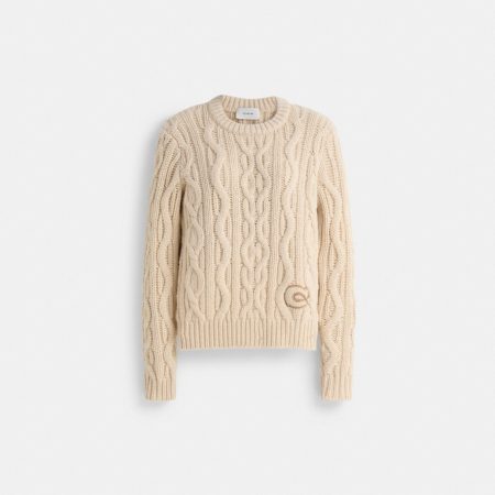Coach Restored Cable Knit Crewneck Sweater - Preorder — Cream