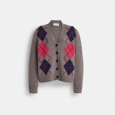 Coach Restored Argyle Cardigan Sweater - Preorder — Grey Multi.