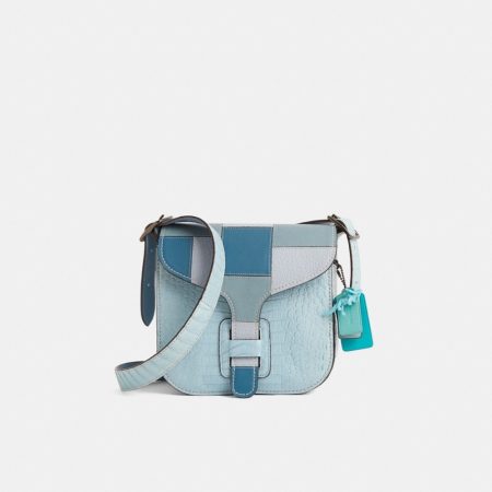 Coach Custom Courier Bag In Crocodile - Preorder — Pewter/Cornflower