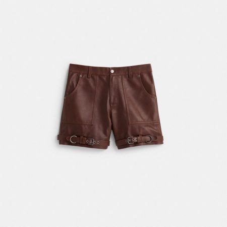 Coach Restored Distressed Leather Shorts - Preorder — Brown