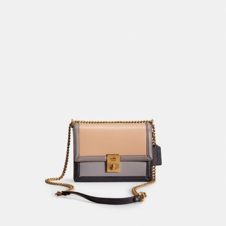 Coach Outlet Restored Hutton Shoulder Bag In Colorblock - Preorder — Brass/Taupe Granite Multi
