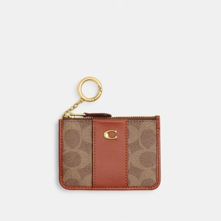 Coach Outlet Essential Mini ID Card Case In Signature Canvas - Preorder — Brass/Tan Caramel