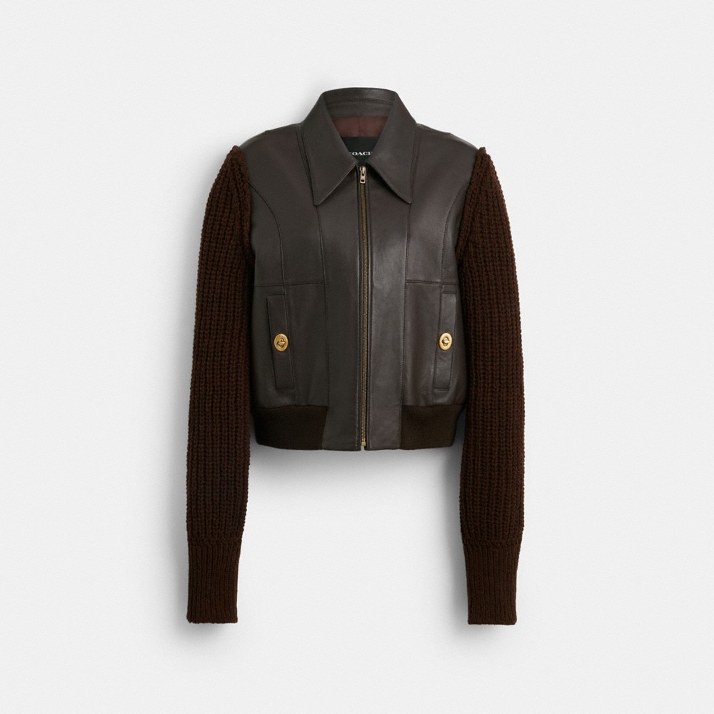 Coach Buy Now Knit Sleeve Leather Jacket - Preorder