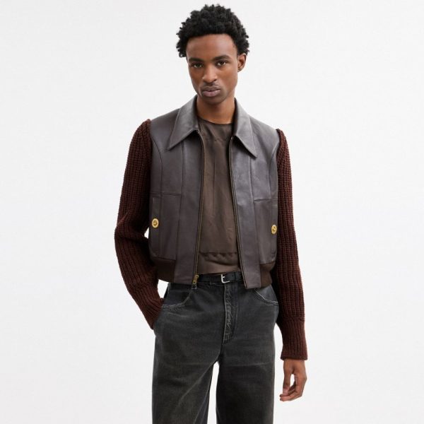 Coach Buy Now Knit Sleeve Leather Jacket - Preorder