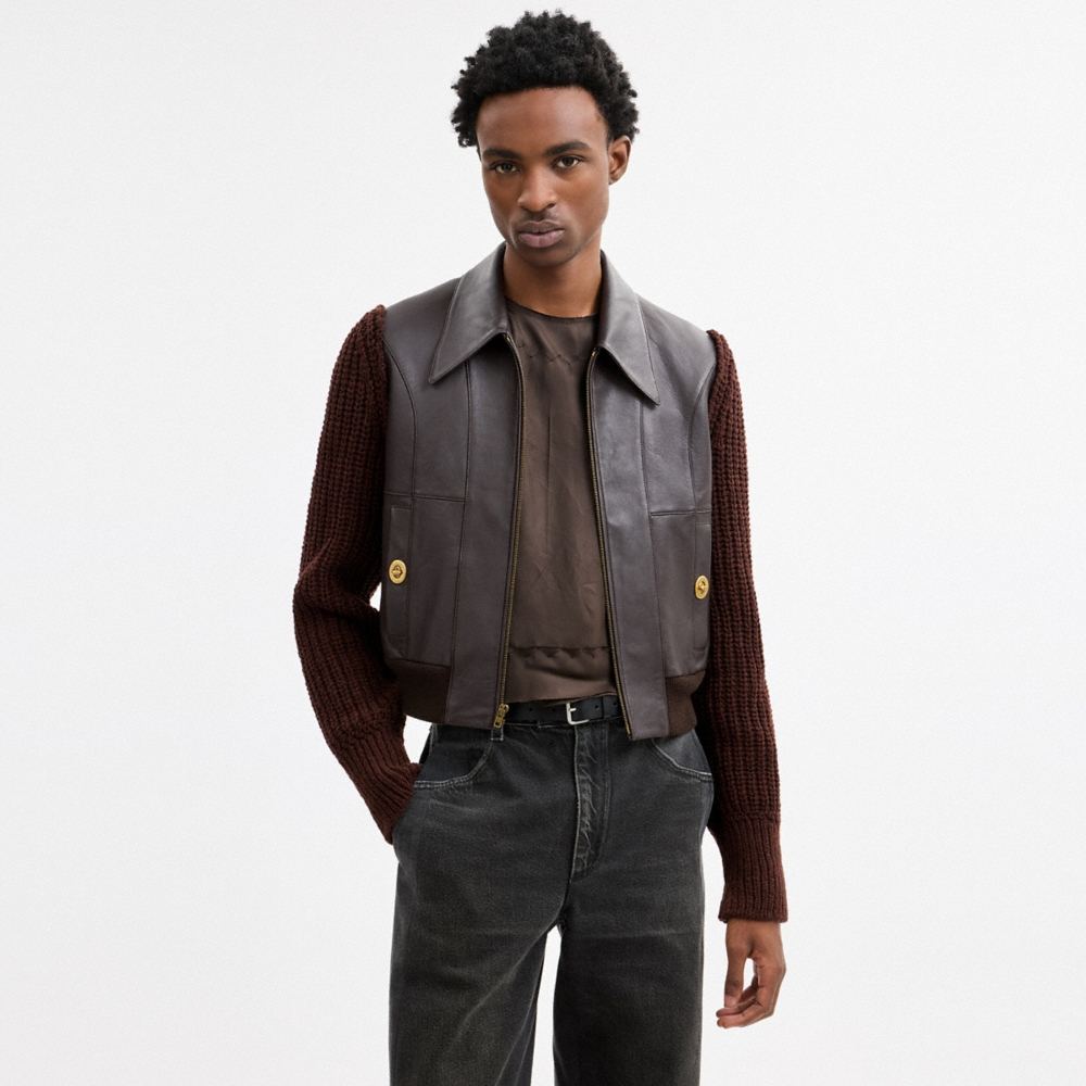 Coach Buy Now Knit Sleeve Leather Jacket - Preorder